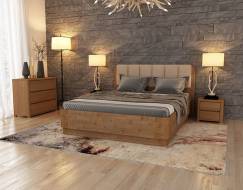 160-200 Кровать Wood Home 2 с подъемным механизмом Антик (сосна) с брашированием/Тетра Бежевый