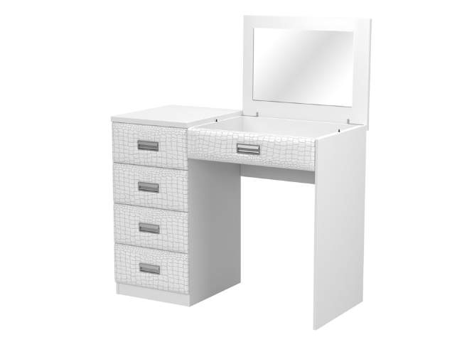 Туалетный стол Como/Veda с зеркалом (4 ящика) левый, цвет: ЛДСП Белый/Экокожа Кайман Белый