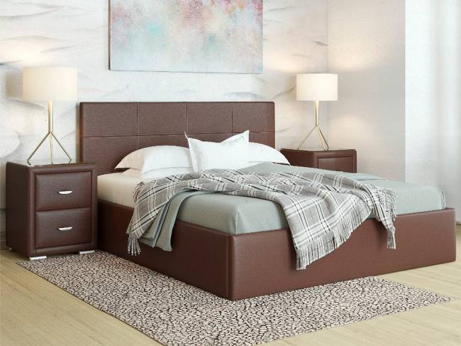 Кровать Alba с п/м, цвет: Экокожа Коричневая Кровать Alba с п/м, цвет: Экокожа Коричневая