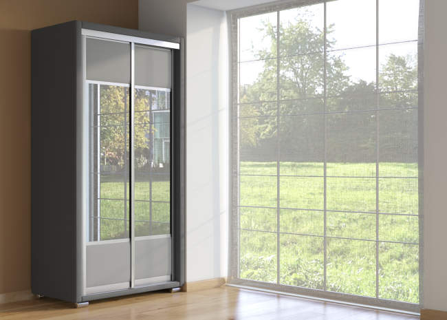 Шкаф купе 2-ух дв. Orma Soft 2 (2 зеркала), цвет: Экокожа Темно-серый/Серый Шкаф купе 2-ух дв. Orma Soft 2 (2 зеркала), цвет: Экокожа Темно-серый/Серый