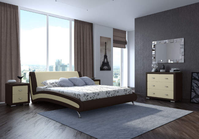 Кровать Corso 2, цвет: Экокожа Коричнево-Кремовая