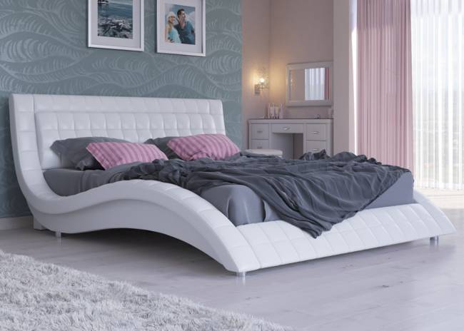 Кровать Атлантико  с подъемным механизмом, цвет: Экокожа Белая Кровать Атлантико  с подъемным механизмом, цвет: Экокожа Белая