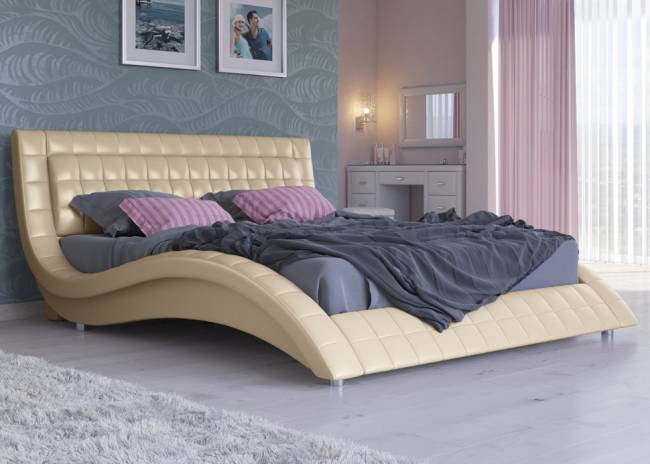 Кровать Атлантико с подъемным механизмом, цвет: Экокожа Бежевый перламутр  Кровать Атлантико с подъемным механизмом, цвет: Экокожа Бежевый перламутр
