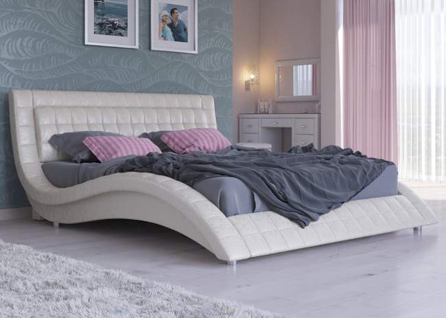 Кровать Атлантико с подъемным механизмом, цвет:  Экокожа Жемчуг Кровать Атлантико с подъемным механизмом, цвет:  Экокожа Жемчуг