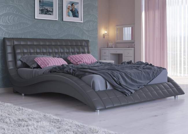 Кровать Атлантико с подъемным механизмом, цвет: Экокожа Темно-серая Кровать Атлантико с подъемным механизмом, цвет: Экокожа Темно-серая