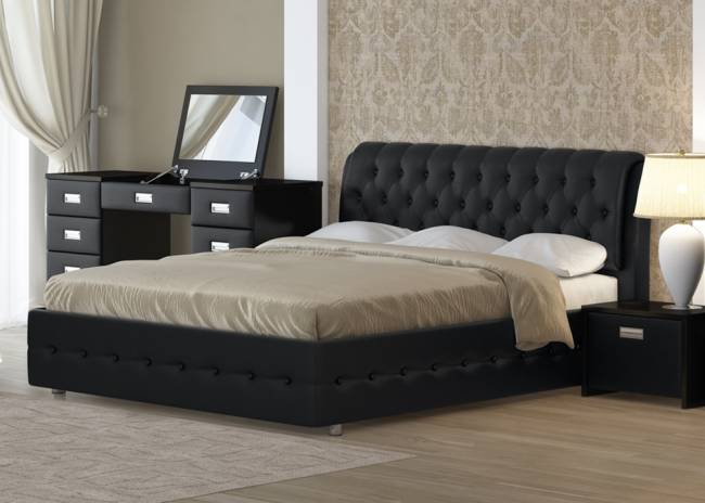 Кровать Como 4, цвет: Экокожа Черная Кровать Como 4, цвет: Экокожа Черная